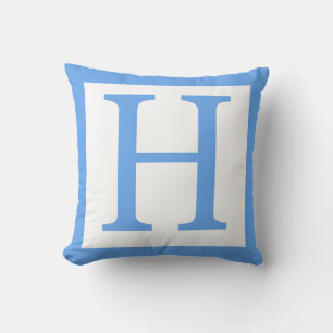 Letter H Baby Blue Border Throw Pillow