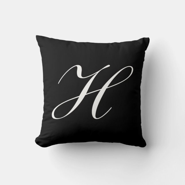 Letter H Black Monogram Pillow (Front)