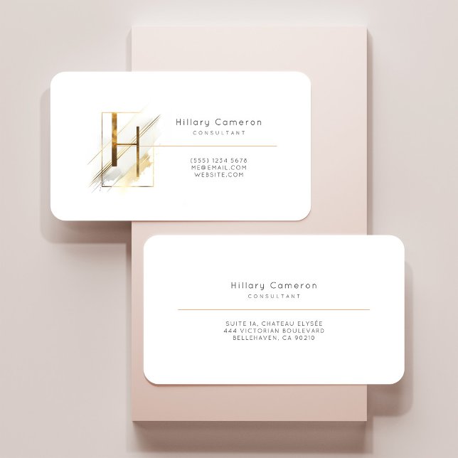 Letter H Calligraphy Gold/Black Gradient Monogram Business Card (Creator Uploaded)