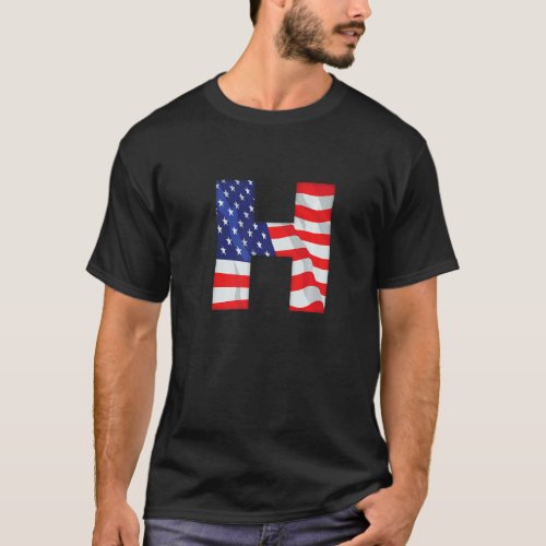 Letter H Capital Alphabet Usa American Flag Monogr T_Shirt