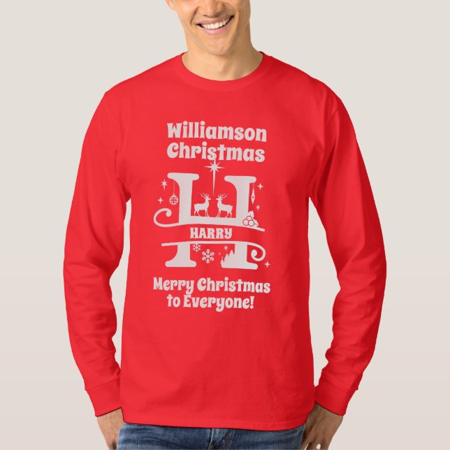 Letter H Christmas Monogram Initial Family Name T-Shirt (Front)