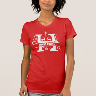 Letter H Christmas Monogram Initial Name Red   T-S T-Shirt