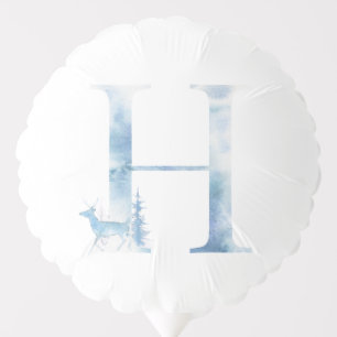 Letter H Dusty Blue Winter Forest Monogram Initial Balloon