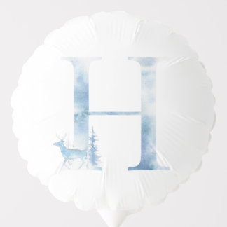 Letter H Dusty Blue Winter Forest Monogram Initial Balloon