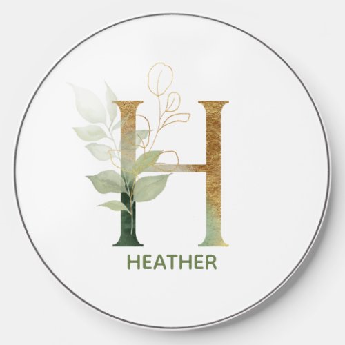 Letter H Elegant Greenery Wireless Charger