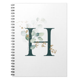 Letter H Eucalyptus and Gold Monogrammed Notebook