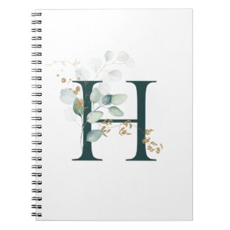 Letter H Eucalyptus and Gold Monogrammed  Notebook