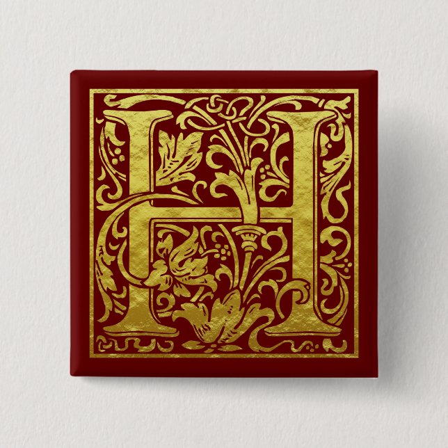 Letter H First Letter Faux Gold Button (Front)