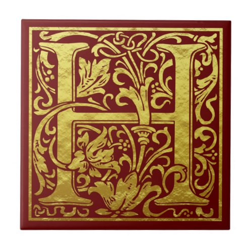 Letter H First Letter Faux Gold Ceramic Tile