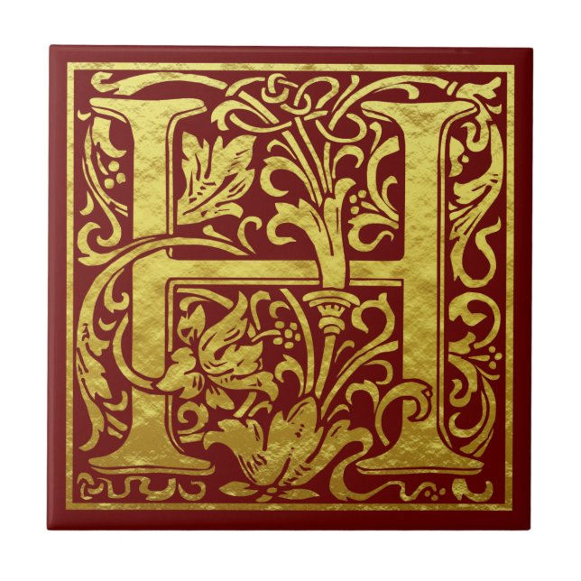 Letter H First Letter Faux Gold Ceramic Tile (Front)
