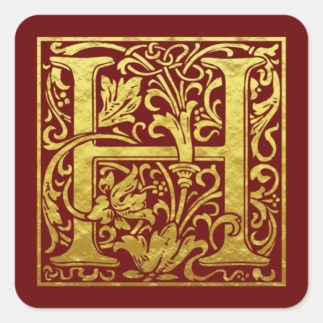 Letter H First Letter Faux Gold Square Sticker (Front)