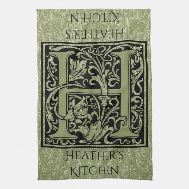 Letter H First Letter Monogram Personalized Kitchen Towel (Vertical)