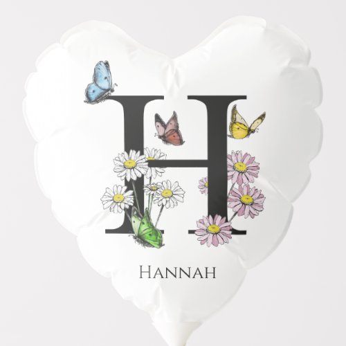 Letter H Floral Butterfly Monogram Initial   Balloon