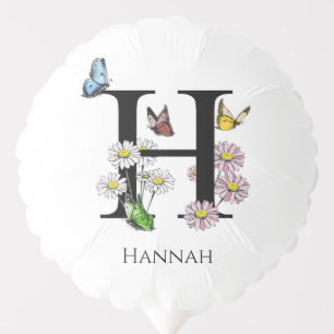 Letter H Floral Butterfly Monogram Initial Balloon
