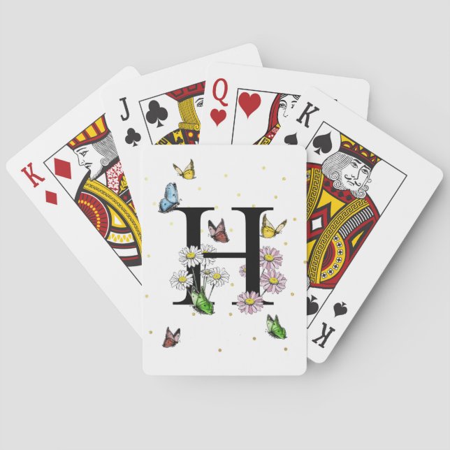 Letter H Floral Butterfly Monogram Initial   Poker Cards (Back)