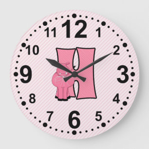 Letter H for Hippo Pink Kids and Nursery Room Large Clock