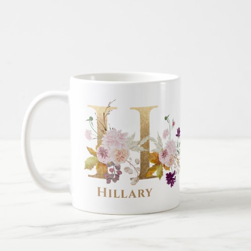 Letter H _ Gold Floral Name sister coworker friend Coffee Mug