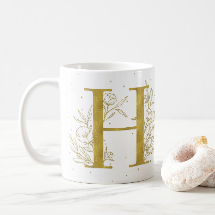 Letter H Gold Monogram Botanical Illustration Coffee Mug Zazzle Com