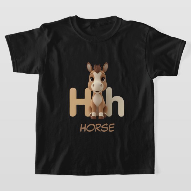 Letter H Horse Educational Kids T-Shirt | Uppercas (Laydown)