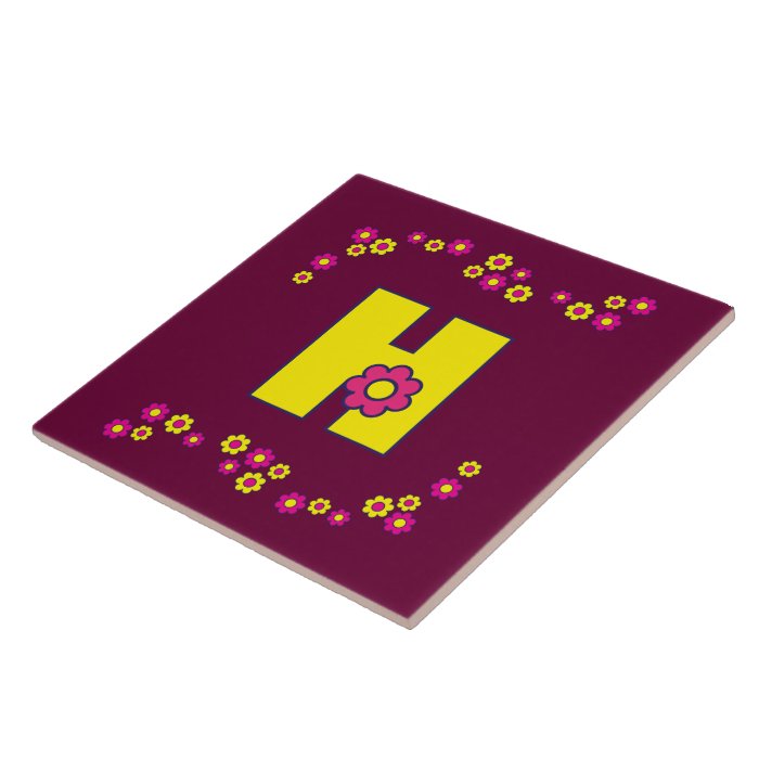 Letter H in Flores Yellow Monogram Ceramic Tiles