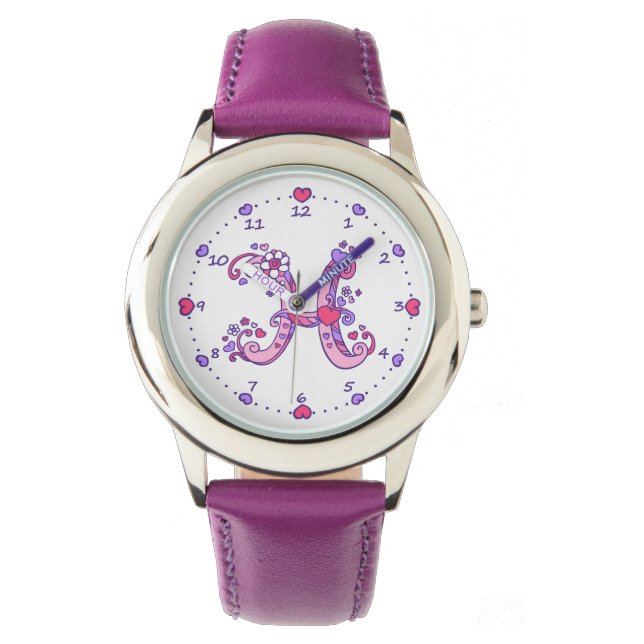 Letter H initial monogram doodle heart girls watch (Front)