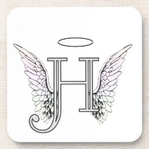 Letter H Initial Monogram with Angel Wings & Halo Beverage Coaster