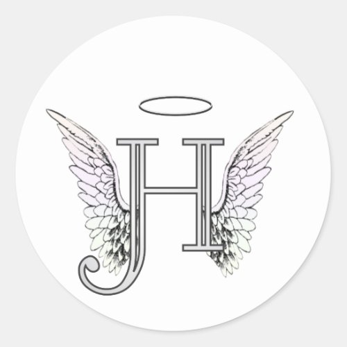 Letter H Initial Monogram with Angel Wings  Halo Classic Round Sticker