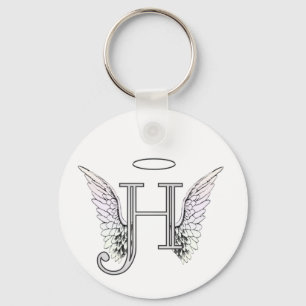Letter H Initial Monogram with Angel Wings & Halo Keychain