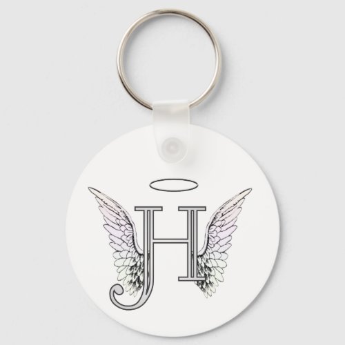 Letter H Initial Monogram with Angel Wings  Halo Keychain