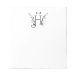 Letter H Initial Monogram with Angel Wings & Halo Notepad