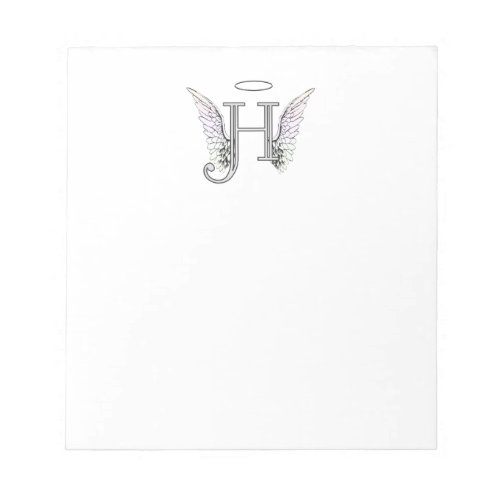 Letter H Initial Monogram with Angel Wings  Halo Notepad