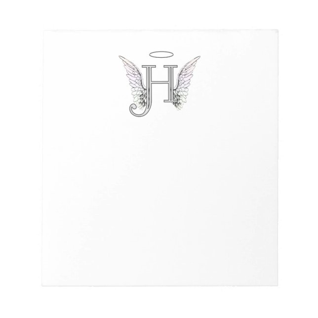 Letter H Initial Monogram with Angel Wings & Halo Notepad (Front)