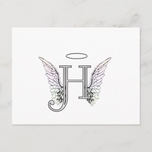 Letter H Initial Monogram with Angel Wings  Halo Postcard