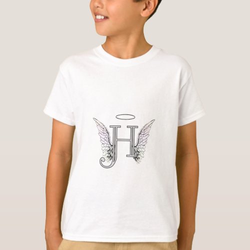 Letter H Initial Monogram with Angel Wings  Halo T_Shirt