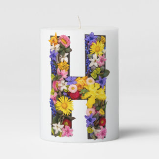 Letter H made of various colorful flowers Pillar Candle