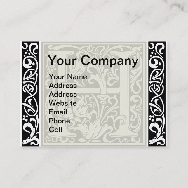Letter H Medieval Monogram Art Nouveau Business Card (Front)