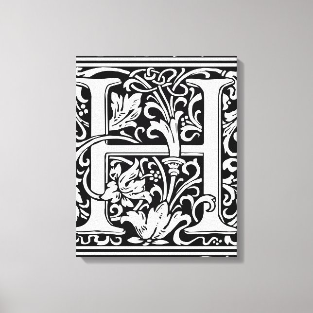 Letter H Medieval Monogram Art Nouveau Canvas Print (Front)