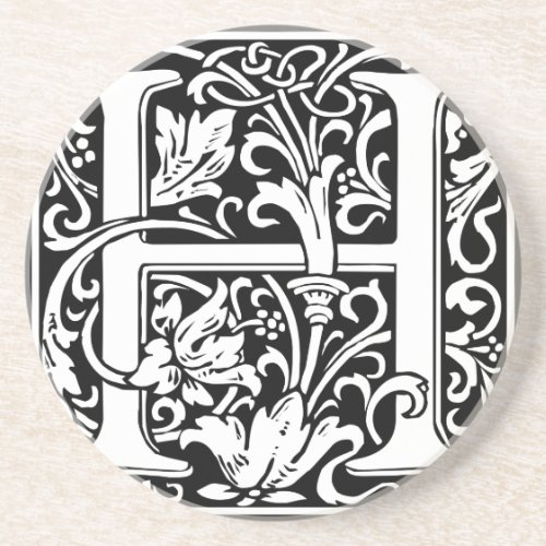 Letter H Medieval Monogram Art Nouveau Drink Coaster