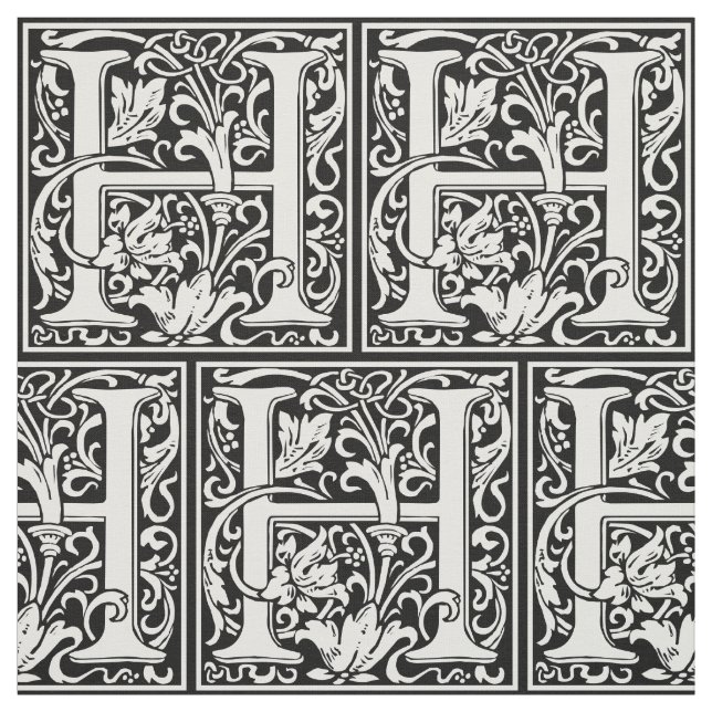 Letter H Medieval Monogram Art Nouveau Fabric (Swatch)