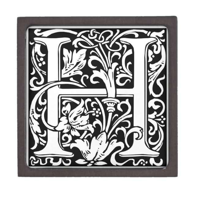 Letter H Medieval Monogram Art Nouveau Gift Box (Front)
