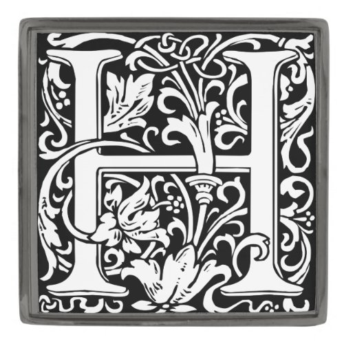 Letter H Medieval Monogram Art Nouveau Gunmetal Finish Lapel Pin