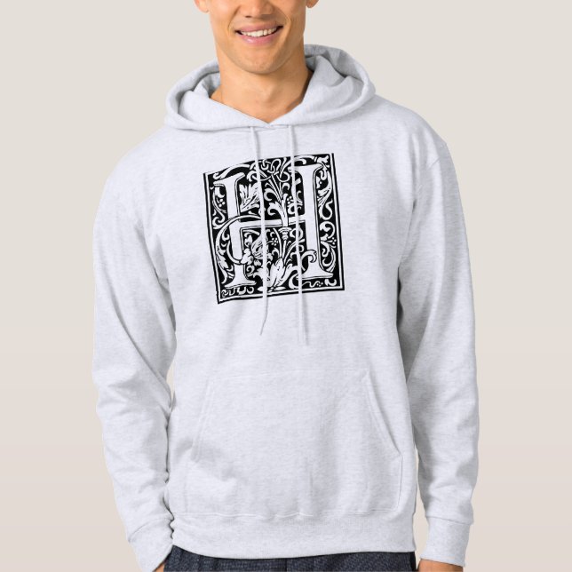 Letter H Medieval Monogram Art Nouveau Hoodie (Front)