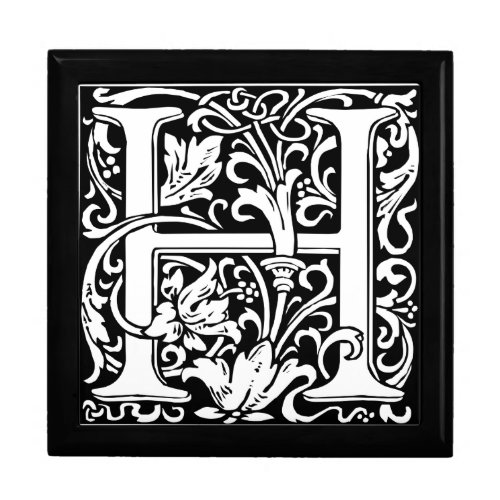 Letter H Medieval Monogram Art Nouveau Keepsake Box