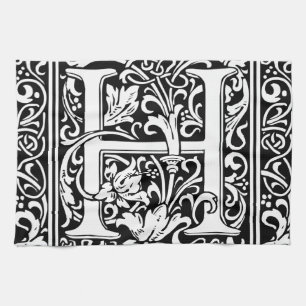 Letter H Medieval Monogram Art Nouveau Kitchen Towel