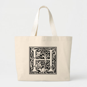 Letter H Medieval Monogram Art Nouveau Large Tote Bag