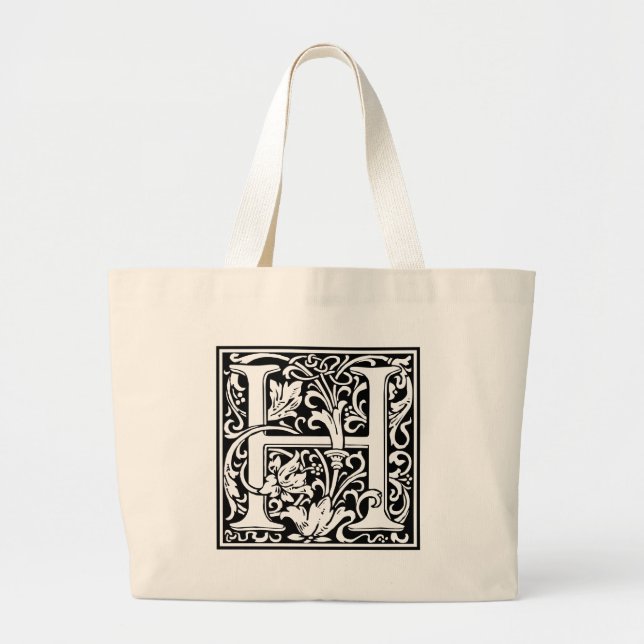 Letter H Medieval Monogram Art Nouveau Large Tote Bag (Front)