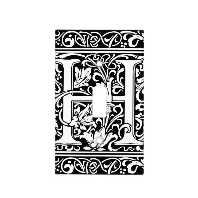 Letter H Medieval Monogram Art Nouveau Light Switch Cover (Front)