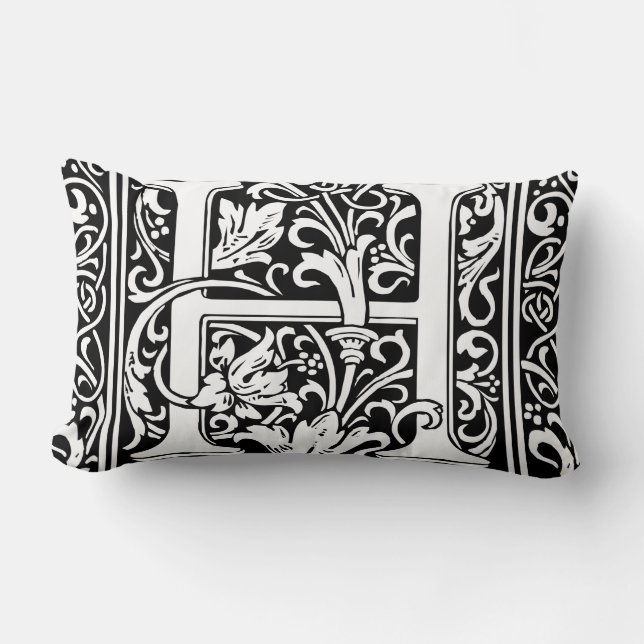 Letter H Medieval Monogram Art Nouveau Lumbar Pillow (Front)