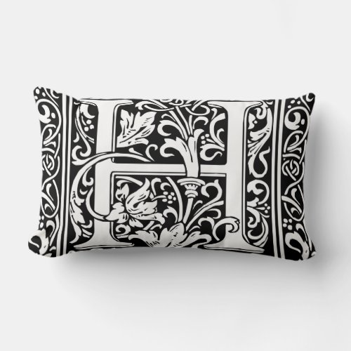 Letter H Medieval Monogram Art Nouveau Lumbar Pillow