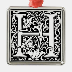 Letter H Medieval Monogram Art Nouveau Metal Ornament